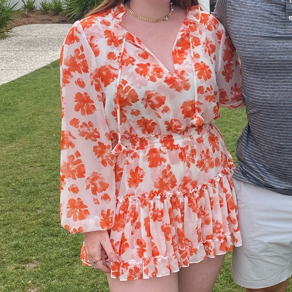 MISA orange and white floral dress